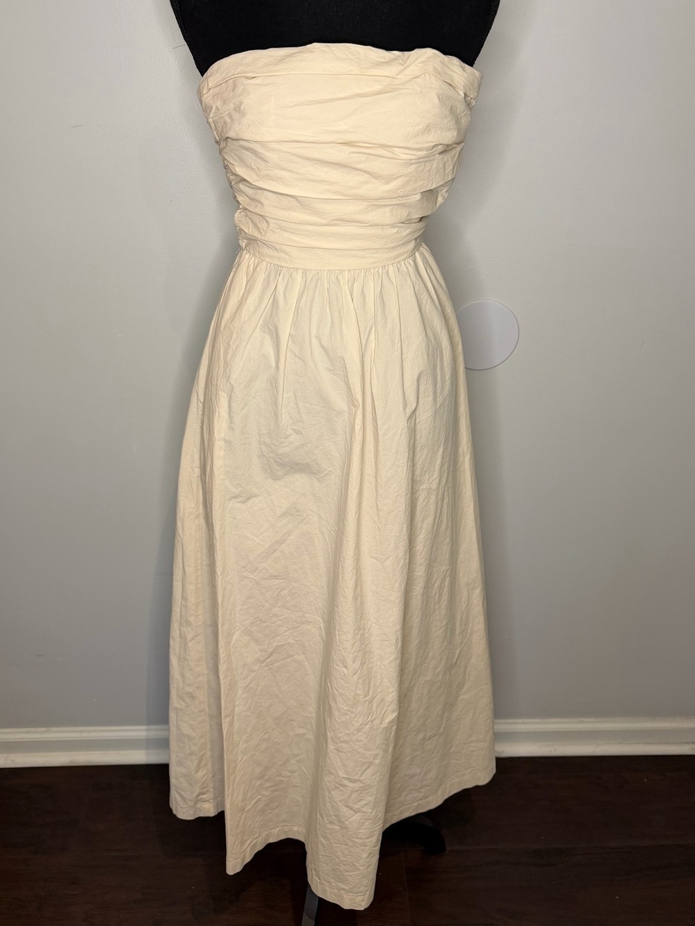 Strapless Cream Midi Dress - Elegant Ruched Bodice - Size XS